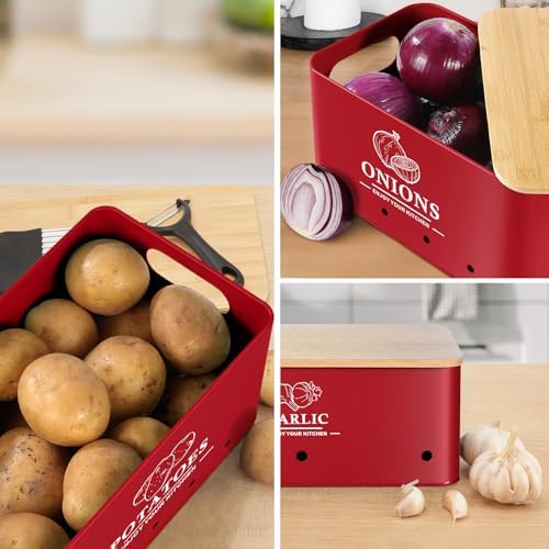 Kitchen Vegetable Storage Set of 3, Metal Onion Garlic Potato Storage Set, Kitchen Canisters Vegetable Keeper Containers