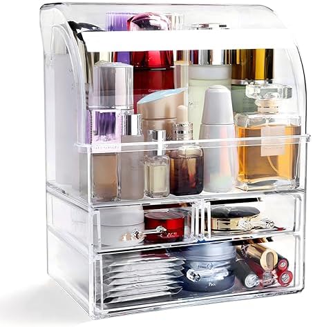 Clear Large Acrylic Makeup Organizer With Lid Cosmetic Storage Drawers Portable Makeup Organizers Dustproof And Waterpro