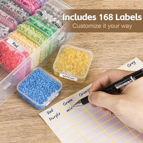 Bead Organizer Box, 62 Pcs Clear Bead Storage Containers, Craft Organizers and Storage with Hinged Lids and Labels, Smal