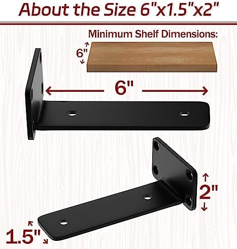 6 Inch Shelf Brackets, 8 Pack Floating Shelf Bracket, 1/5" Thick