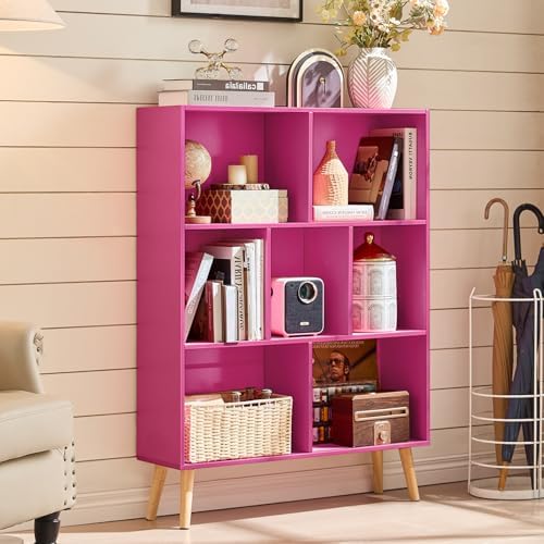 LEYAOYAO Cube Bookshelf, Mid-Century Modern Book Shelf with Legs, Pink