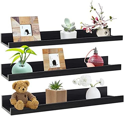 Lavezee 24 Inch Black Wall Mounted Floating Shelves Set of 3, Picture Shelving Ledge for Kitchen, Living Room, Bedroom, 