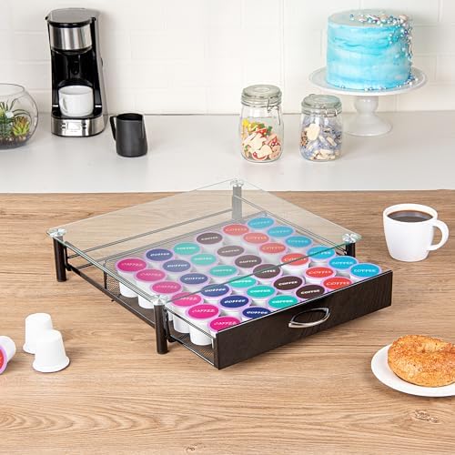 Restaurantware Coffee Pod Holder 15.16 x 13.58 x 3.35 Inches 36 K-Cup Iron Coffee Capsule Organizer Iron Storage Drawer 