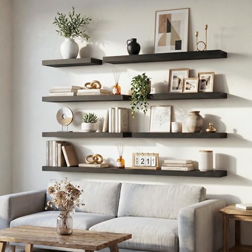 32 Inch Floating Shelves for Wall, 6.5"D Wood Storage Shelves, Black Finish