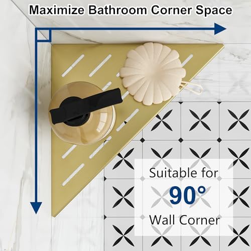 Qeke 10" Corner Shower Shelves 304 Stainless Steel, Brushed Golden, 2 Pack