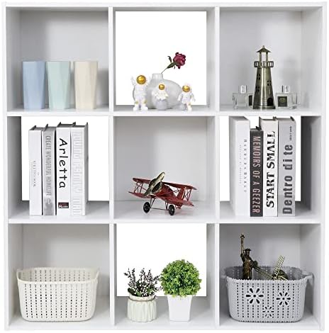 ZenStyle 9 Cube Storage Shelf Organizer, Wooden Bookshelf System Display Cube Shelves Compartments, Customizable W/ 5 Re