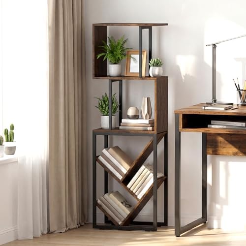 Tangkula 6-Tier Bookshelf, Floor Standing S-Shaped Geometric Bookcase with Open Shelves, Industrial Tree Display Rack St
