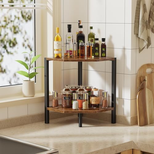 Creso hom Corner Shelf Stand, 2 Tier Industrial Corner Bookshelf