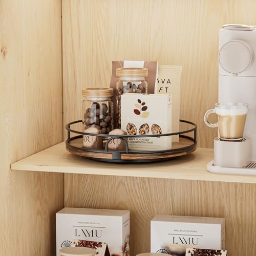 LAMU 12'' Rotating Lazy Susan Organizer, Wooden Lazy Susan Turntable