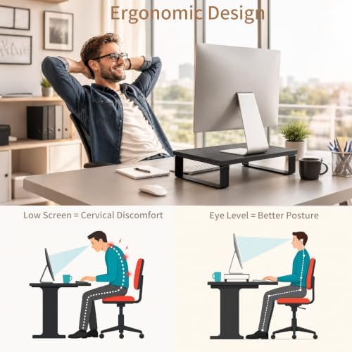 XINYAO 2 Pack Monitor Riser for Desk, Wood and Steel, 16*12*3 inch, Black