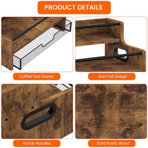 Homode Coffee Syrup Organizer Rack, 3-Tier 8 Bottles Syrup Stand