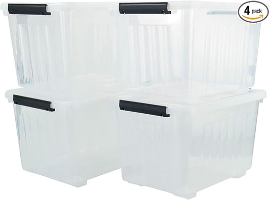 4-pack 50 Quarts Large Clear Plastic Storage Boxes with Wheels