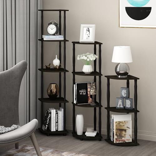 Furinno Turn-N-Tube 5 Tier Corner Display Rack Multipurpose Shelving Unit with Classic Tubes, Espresso/Black (18035EX/BK