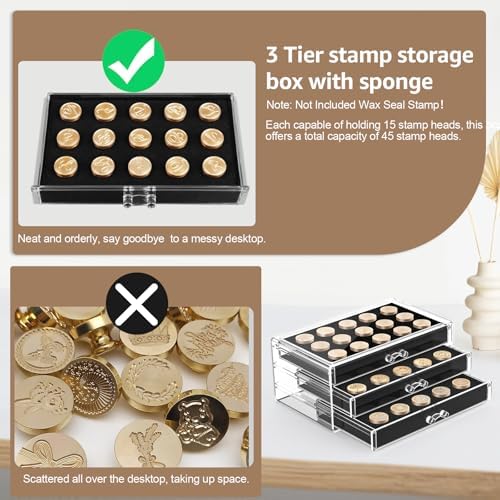 45 Slot Wax Stamp Head Storage Organizer, Wax Seal Box Holder, Clear Case