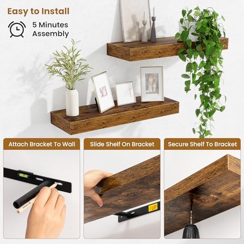 Fun Memories Floating Shelves Bathroom for Wall Mounted Shelves, 20 Inch Wood Shelf Set of 2, Home Storage & Display Dec