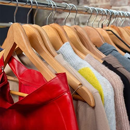 HARFINGTON 2pcs B18 Solid Wooden Suit Hangers 440mm Length U-Notches Retro Coat Hanger with Stainless Steel Hook for Jacket Pants Shirt