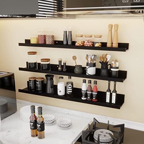 Giftgarden 36 Inch Black Floating Shelves for Wall Woodgrain Picture Ledge Large Photo Shelf for Bedroom Living Room Kit