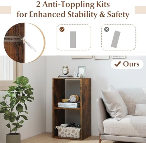 Tangkula 2-Cube Bookcase, 3-Tier Bookshelf with Open Compartments, Freestanding Cube Storage Organizer with Anti-Topplin
