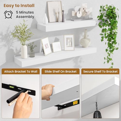 Fun Memories Bathroom Shelves 32 Inch Long Set of 2, Floating Shelves for Wall with Invisible Brackets, for Bedroom, Liv