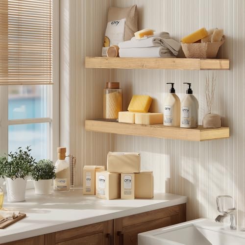 Floating Shelves, 36 Inch Wall Mounted Shelves, Set of 2, Oak