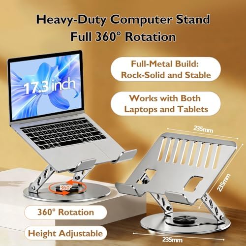 Laptop Stand for Desk - All-Metal Ergonomic Computer Stand & Laptop Riser, 360° Rotatable & Adjustable & Foldable, Lapto