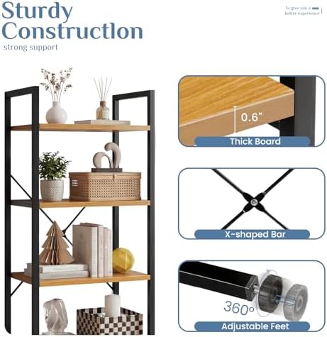 DUMOS 4 Tiers Open Bookshelf, Classic Freestanding Tall Display Shelf, Multifunctional Storage Organizer Rack for Living
