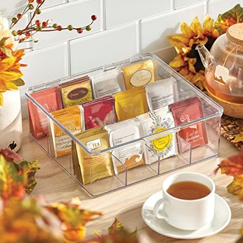 mDesign Plastic Kitchen Organiser — Practical Storage Box with 12 Compartments and Hinged Lid — Pantry Storage Box with 