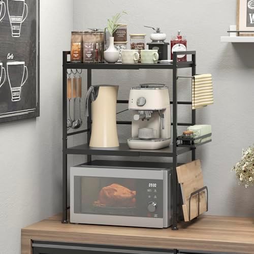 DOLALIKE Microwave Oven Rack, Expandable Microwave Stand Countertop Kitchen Utensils Tableware Storage, Carbon Steel Ove