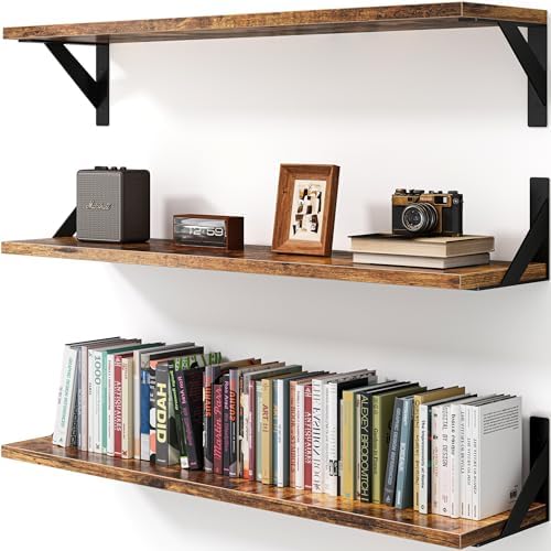Floating Shelves for Wall, Wall Mount Book Shelf, Hanging Shelves, Wall Bookshelf for Bedroom, Office, Living Room (Rust