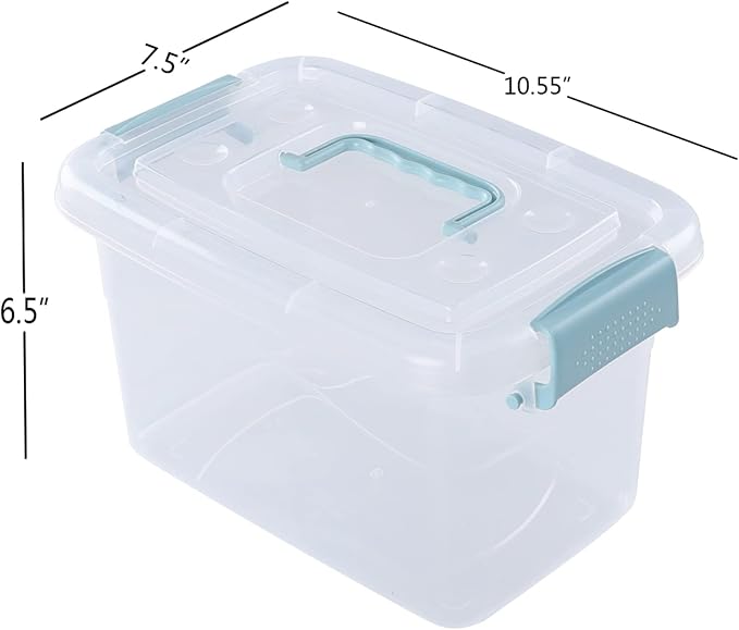 Hespama 6 Packs 6 Quart Lidded Storage Bin, Plastic Latch Container Box with Handle