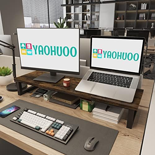 YAOHUOO Dual Monitor Stand Riser, 39Inch Large Monitor Stands for 2 Monitors, Computer Monitor Stand, Wooden Desktop Ora