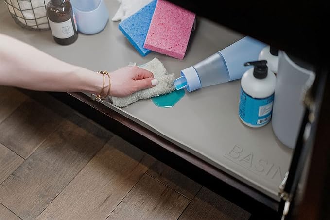 BASIN - Under Sink Mats for Kitchen Waterproof - The Original Silicone Under Sink Liner Drip Tray - Designed in USA - Sink Cabinet Protector for Water Drips, Leaks, Spills - 28"x22" Taupe