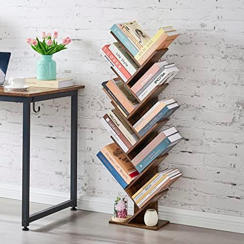 Hoctieon 10 Tier Tree Bookshelf, 10 Shelf Bookcase, Free Standing Tree Bookcase, Display Floor Standing Shelf for Books,