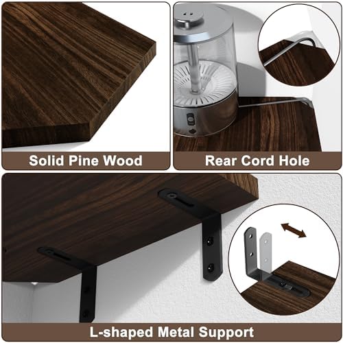 Alsonerbay Pine Wood Corner Shelves with Cord Hole 2-Pack, Carbonized Black
