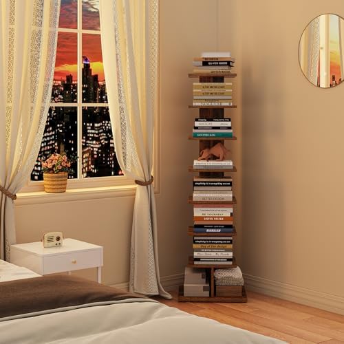 TUTOTAK Book Shelf, Narrow Spine Bookshelf, 8-Tier Bookcase for Small Space