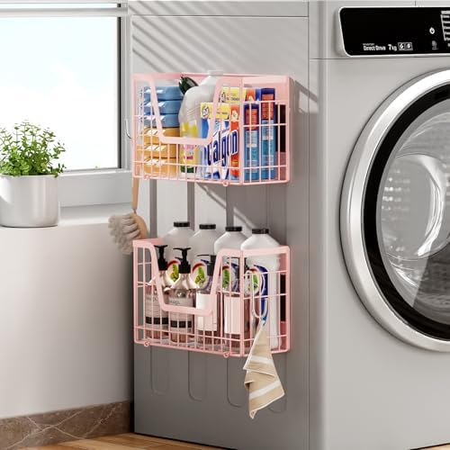 2 Pack Magnetic Shelves for Fridge, Pink Magnet Wire Fruit Baskets