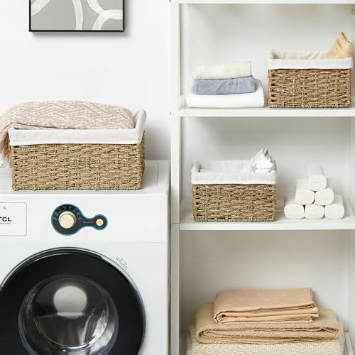 Vagusicc Wicker Basket, Seagrass Wicker Storage Basket with Built-in Handles, Baskets for Organizing, 15'' Large Storage