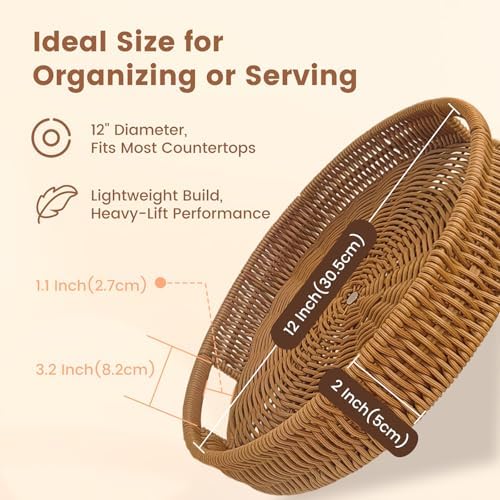 12 Inch Rattan Lazy Susan Organizer for Cabinet with Handles