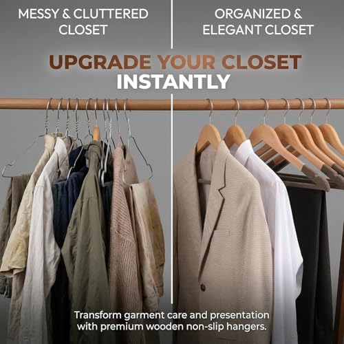 Wooden Hanger for Clothes Hanging | Hangers for Wardrobe and Cupboard | Non-Slip Bar | Precisely Cut Notches | 360 Degre