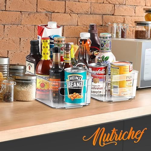 NutriChef Refrigerator Organizer Bins 6-Piece - Plastic Storage Bins with Egg Holder - For Fridge, Freezer, Kitchen, Cab