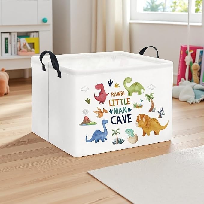 Rectangular Kids Storage Basket Baby Storage Basket with Handles for Home Kitchen Boys and Girls Cute Toy Storage Bin Organizer Shelf Book Room Decor(Dinosaur)