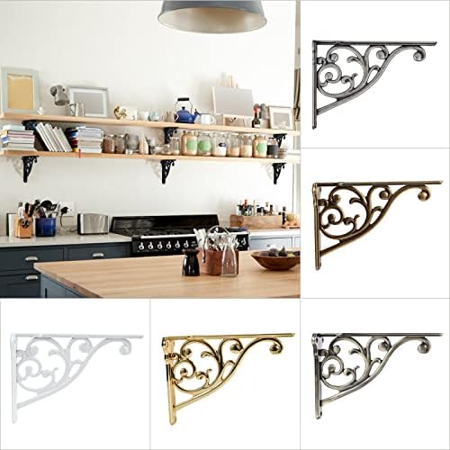2 Pack 8 Inch Shelf Brackets, Black Shelf Brackets,Metal Bracket for Shelves Ornate Heavy Duty Decorative wall Brackets 