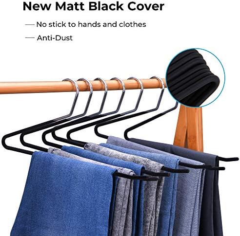 JS Hanger Non Slip Pants Hangers 30 Pack Open Ended Easy Slid Slacks Hangers, Durable Anti-Rust Space Saving Metal Jeans Hangers, Chrome and Black Friction