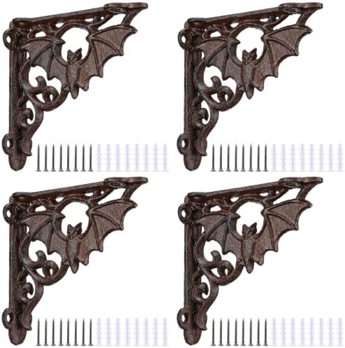 Blulu 4 Pack Gothic Shelf Brackets,Decorative Bat Cast Iron Brackets