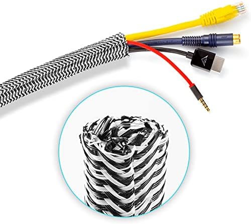 Maximm Cable Management Wire Loom 10ft 1/2 Inch Black and White Split Cord Protector