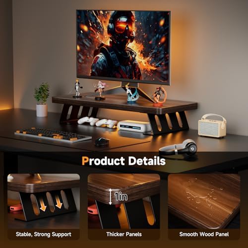 Monitor Stand – 24 Inch Wood Monitor Riser, Holds Up to 220 Lbs, Perfect as a Printer Stand or Laptop Riser, Desktop She