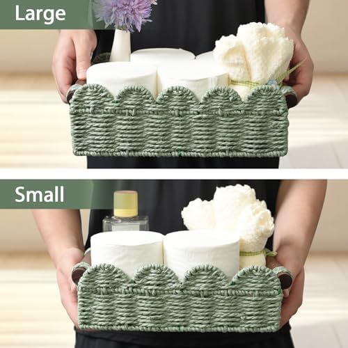 Scalloped Toilet Paper Storage Basket, Small Basket with Handles
