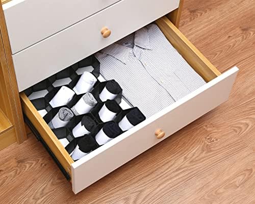 Honeycomb Separator Adjustable Drawer Organizer Divider for Underwear Belt-Scarf Socks Organizer (Black)