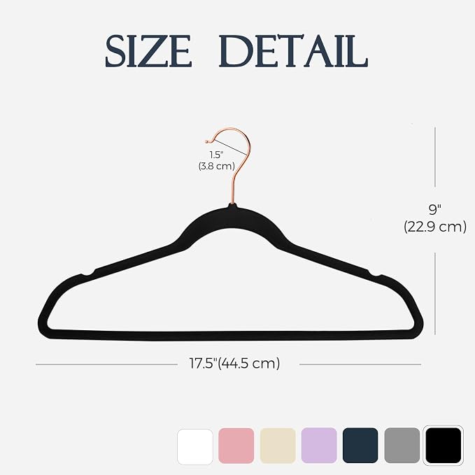 HOUSE DAY Velvet Hangers 20 Pack, Premium Clothes Hangers Non-Slip Felt Hangers, Sturdy Black Hangers Heavy Duty Coat Hangers, Durable Suit Hangers, Space Saving 360° Rotating Rose Gold Hook