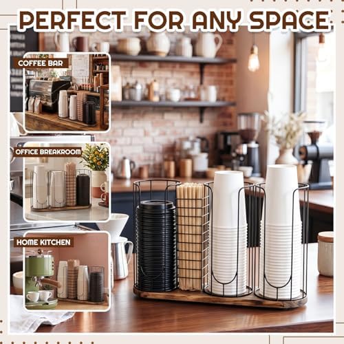 Geelin 18oz Adjustable Coffee Cup Dispenser with Wooden Base, Cup and Lid Holder, Cups Holder Organizer for Coffee Pod S